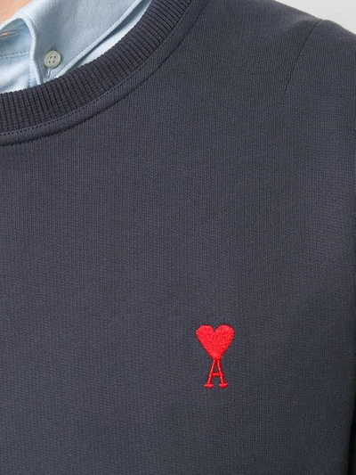 Shop Ami Alexandre Mattiussi Crew Neck Sweatshirt With Red Ami De Coeur Embroidery In Blue