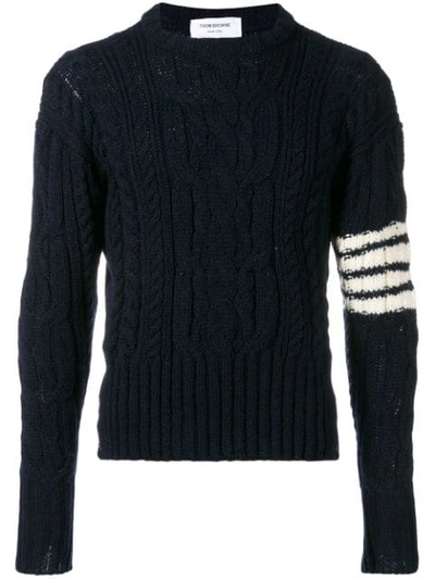 Shop Thom Browne 4bar Aran Cable Pullover In Blue