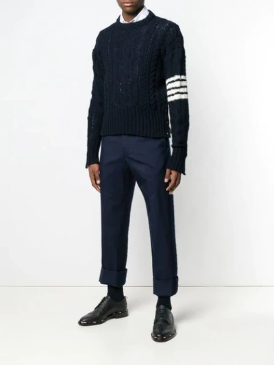 Shop Thom Browne 4bar Aran Cable Pullover In Blue