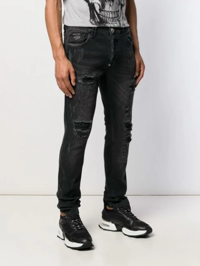 Shop Philipp Plein Distressed Jeans In Black