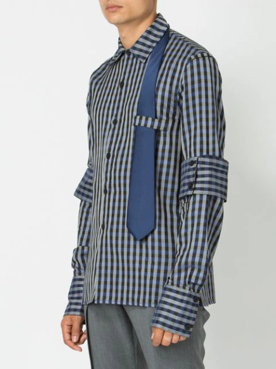 Shop Delada Tie Detail Checked Shirt In Blue