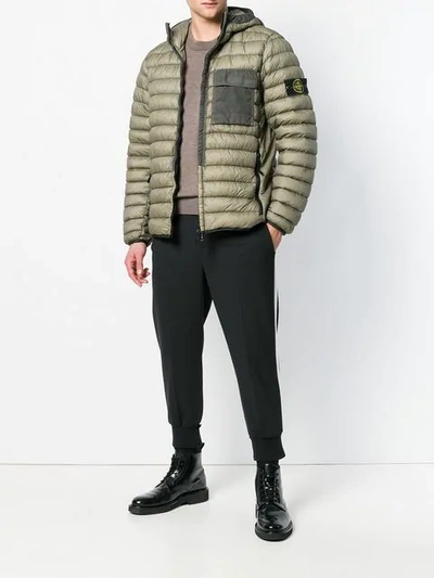 Shop Stone Island Hooded Padded Jacket In Green