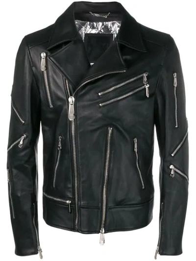 Shop Philipp Plein Zipped Biker Jacket In Black