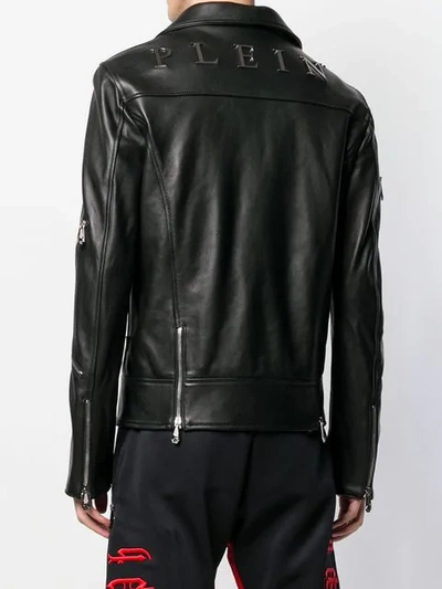 Shop Philipp Plein Zipped Biker Jacket In Black