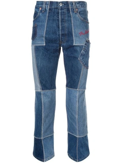 Shop Takahiromiyashita The Soloist Cropped Patch Jeans In Blue