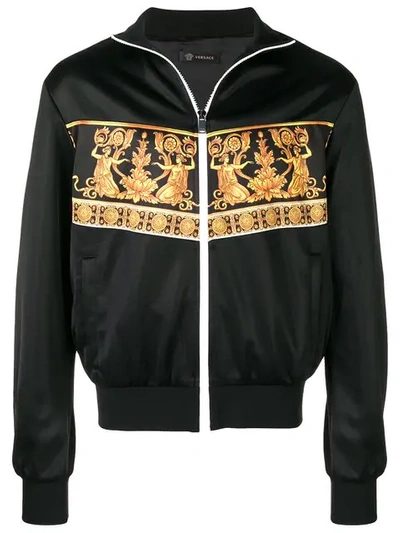 Shop Versace Baroque Print Zipped Sweatshirt In Black