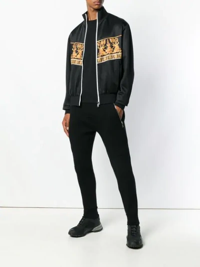 Shop Versace Baroque Print Zipped Sweatshirt In Black