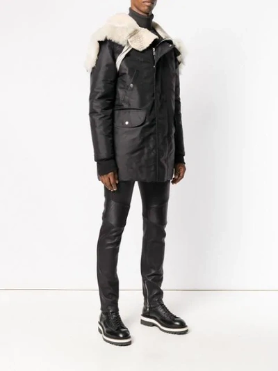 Shop Rick Owens Fur Hooded Jacket In Black