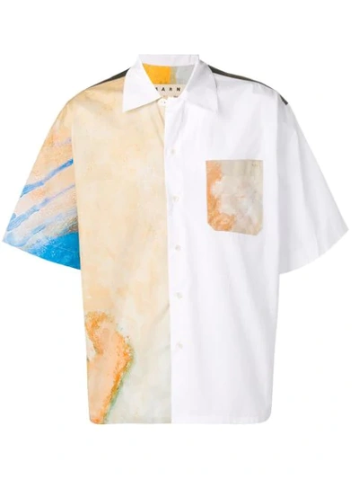 Shop Marni Panelled Print Boxy Shirt In White