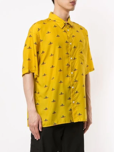 Shop Johnundercover Logo Print Shirt In Yellow