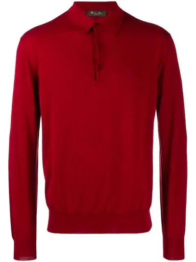 Shop Loro Piana Long Sleeved Polo Shirt In Red