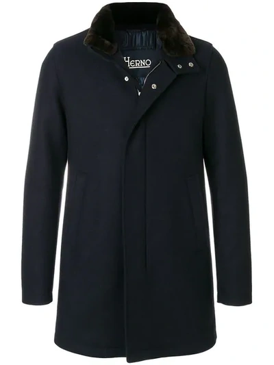 Shop Herno Fur Collar Tailored Coat In Blue