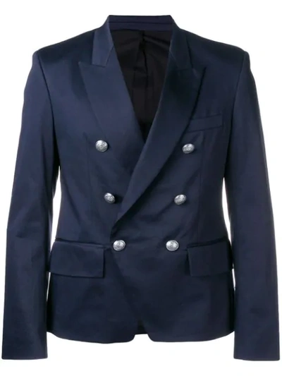 Shop Balmain Double-breasted Blazer In Blue