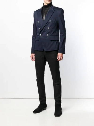 Shop Balmain Double-breasted Blazer In Blue