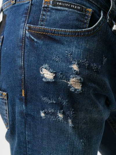 Shop Philipp Plein Distressed Slim Jeans In Blue