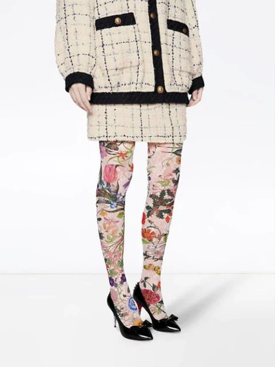 Shop Gucci Flora Lace Tights In Multicolour