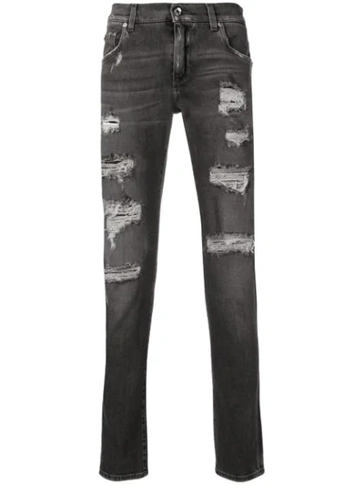 Shop Dolce & Gabbana Distressed Jeans In Grey