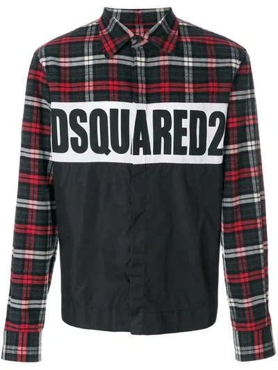 Shop Dsquared2 Logo Checked Shirt In Black