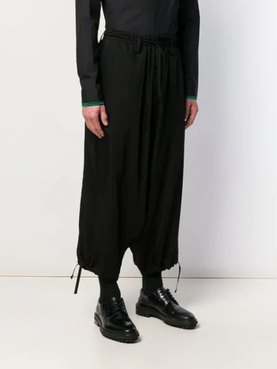 Shop Yohji Yamamoto Drop Crotch Trousers - Black