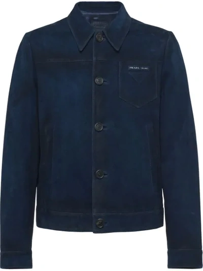 Shop Prada Button Front Jacket In Blue