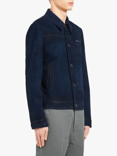 Shop Prada Button Front Jacket In Blue