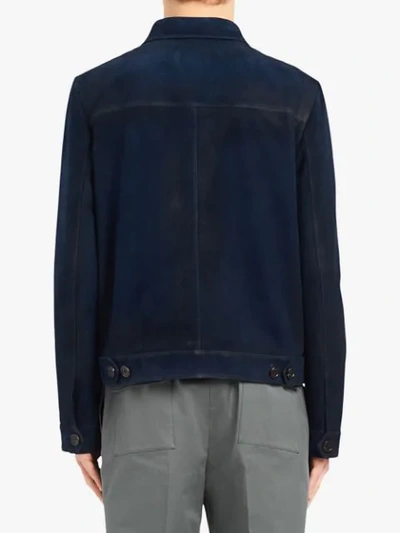 Shop Prada Button Front Jacket In Blue