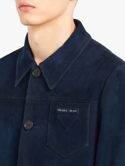 Shop Prada Button Front Jacket In Blue