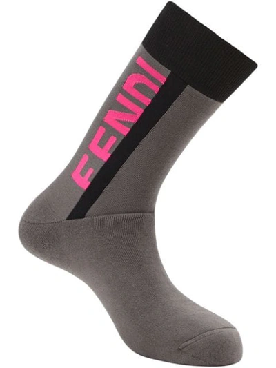Shop Fendi Logo Embroidered Socks In F17qe-grey+pink Fluo