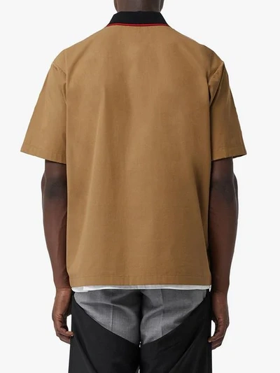 Shop Burberry Short-sleeve Montage Print Cotton Shirt In Toffee