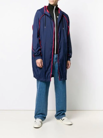 Shop Versace Jeans Contrast Trim Raincoat - Blue