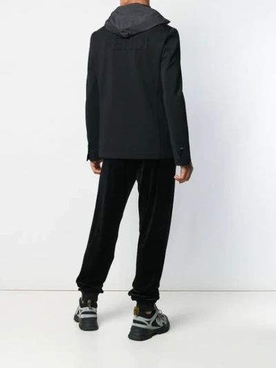 Shop Fendi Hooded Logo Blazer In Black