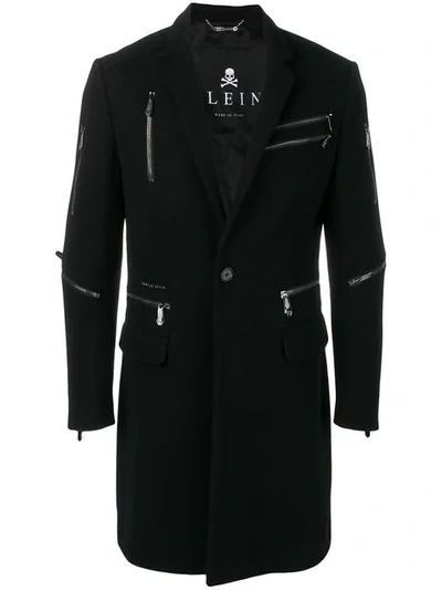 Shop Philipp Plein Single-breasted Zip Coat In Black