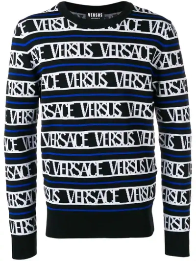 Shop Versus Logo Intarsia Striped Jumper In Black