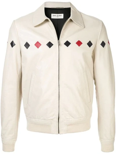 Shop Saint Laurent Teddy Diamond Check Jacket In White