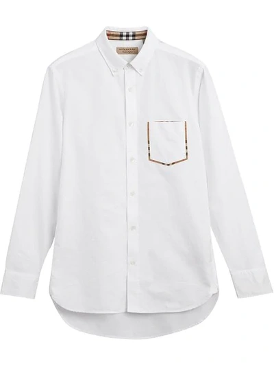 Shop Burberry Check Detail Shirt In White