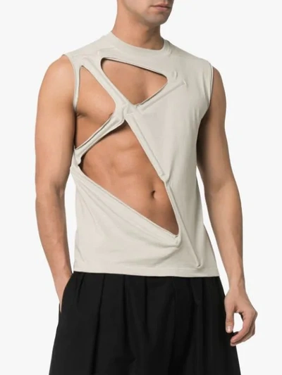 RICK OWENS GEOMETRIC HOLE SLEEVELESS TANK TOP - 大地色