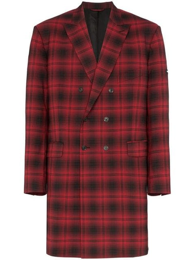 Shop Balenciaga Oversized Checked Wool Double Breasted Coat In Red