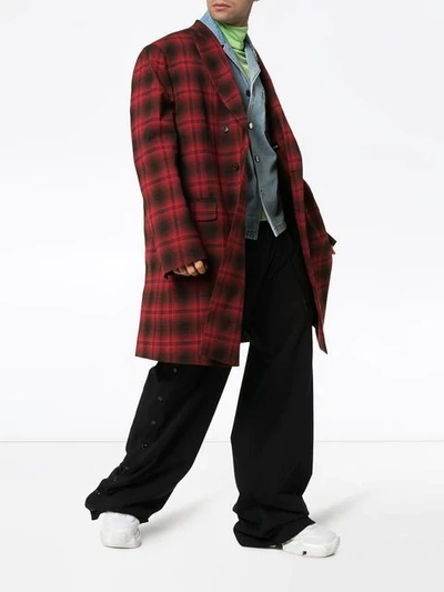 Shop Balenciaga Oversized Checked Wool Double Breasted Coat In Red