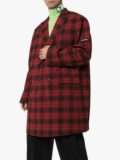 Shop Balenciaga Oversized Checked Wool Double Breasted Coat In Red