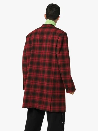 Shop Balenciaga Oversized Checked Wool Double Breasted Coat In Red