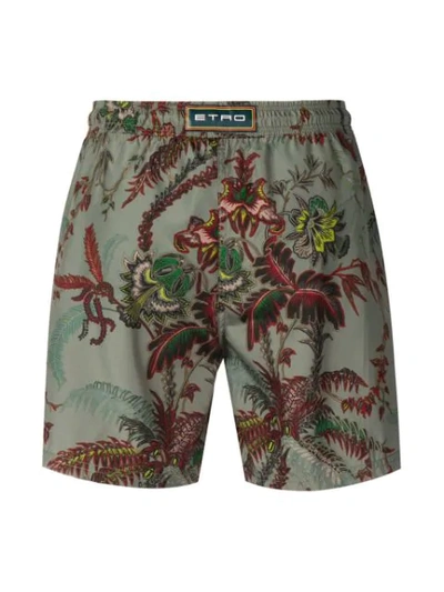 Shop Etro Floral Print Swimming Shorts In Green