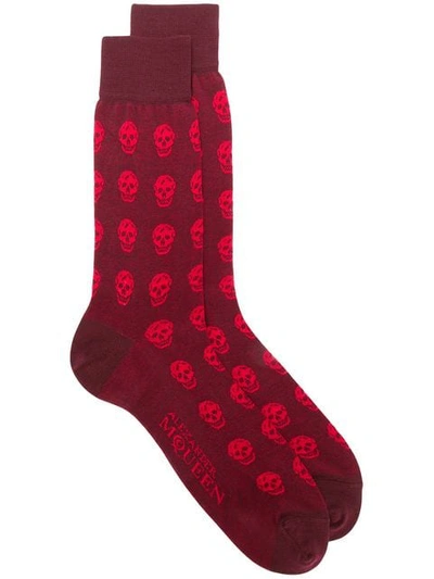 Shop Alexander Mcqueen Skull Socks In Red