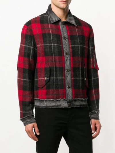 Shop Overcome Check Bomber Jacket In Red