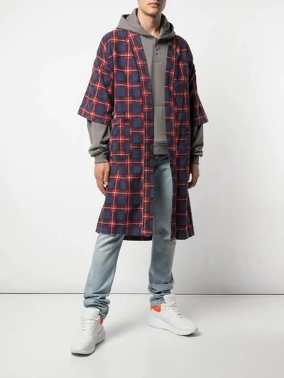 Shop Fear Of God Checked Belted Coat In Red