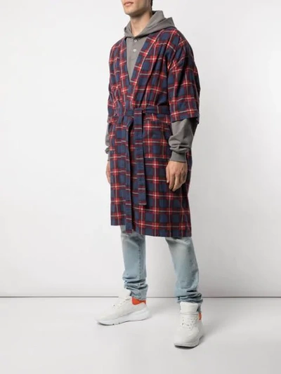 Shop Fear Of God Checked Belted Coat In Red