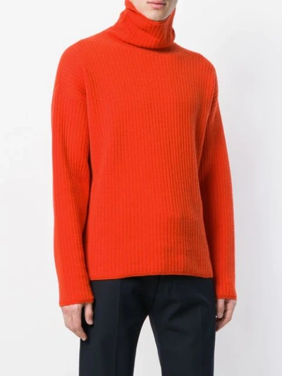 Shop Ami Alexandre Mattiussi Turtleneck Oversize Fit Double Face Rib Sweater In Red