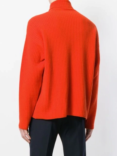 Shop Ami Alexandre Mattiussi Turtleneck Oversize Fit Double Face Rib Sweater In Red