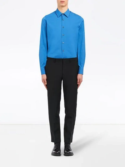Shop Prada Slim-fit Stretch Shirt In Blue