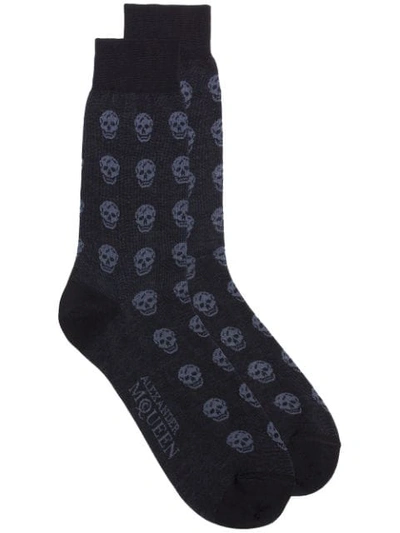 Shop Alexander Mcqueen Skull Pattern Short Socks In 1062 Blue
