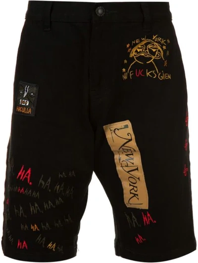 Shop Haculla Multi Patch Denim Shorts In Black